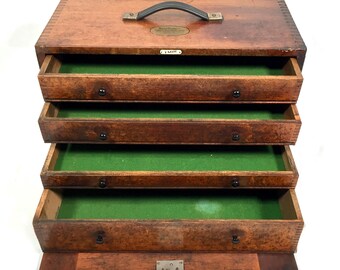 Antique Wooden Engineers Toolbox / Collectors Cabinet by Emir With