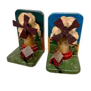 Antique Pair of Early 20th  Century Hand Crafted Wood Bookends / Book Ends c1930