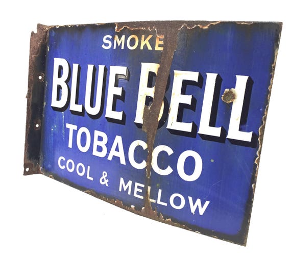 bellmawr news and tobacco Antique Advertising Early 20th Century Double Side Blue Bell Tobacco Enamel  Sign