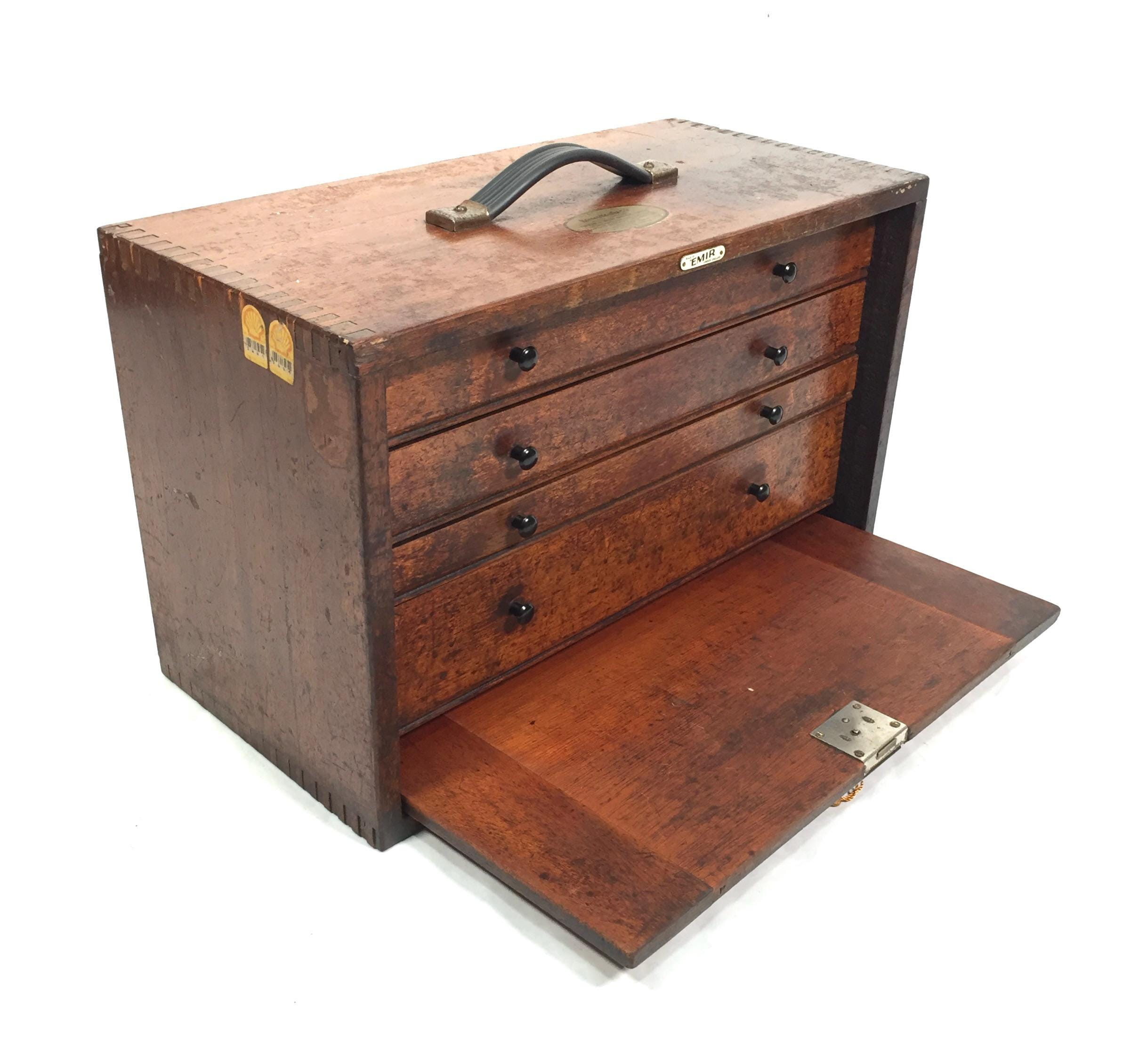 Antique Wooden Engineers Toolbox / Collectors Cabinet by Emir With