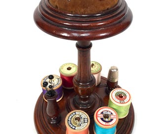 Antique Victorian Wood Sewing Bobbin Stand / Tabletop Cotton Spool Holder c.1890