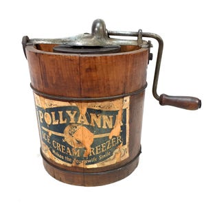Antique Kitchenalia - Wooden Ice Cream Maker / Churn Hand-Crank By Pollyanna