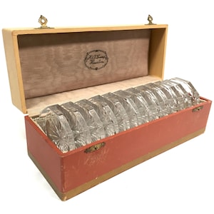 Antik komplett set i originallåda H. & J. Lampa glaskristallunderlägg ca 1940