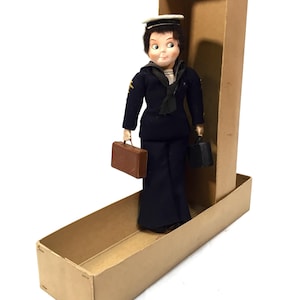 Antique Early 20th Century Sailor Navy Girl Doll in Box Circa 1920 / Boxed