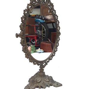 Antique French Cast Metal Tabletop Mirror / Dressing Table / c.1900 / Gilded