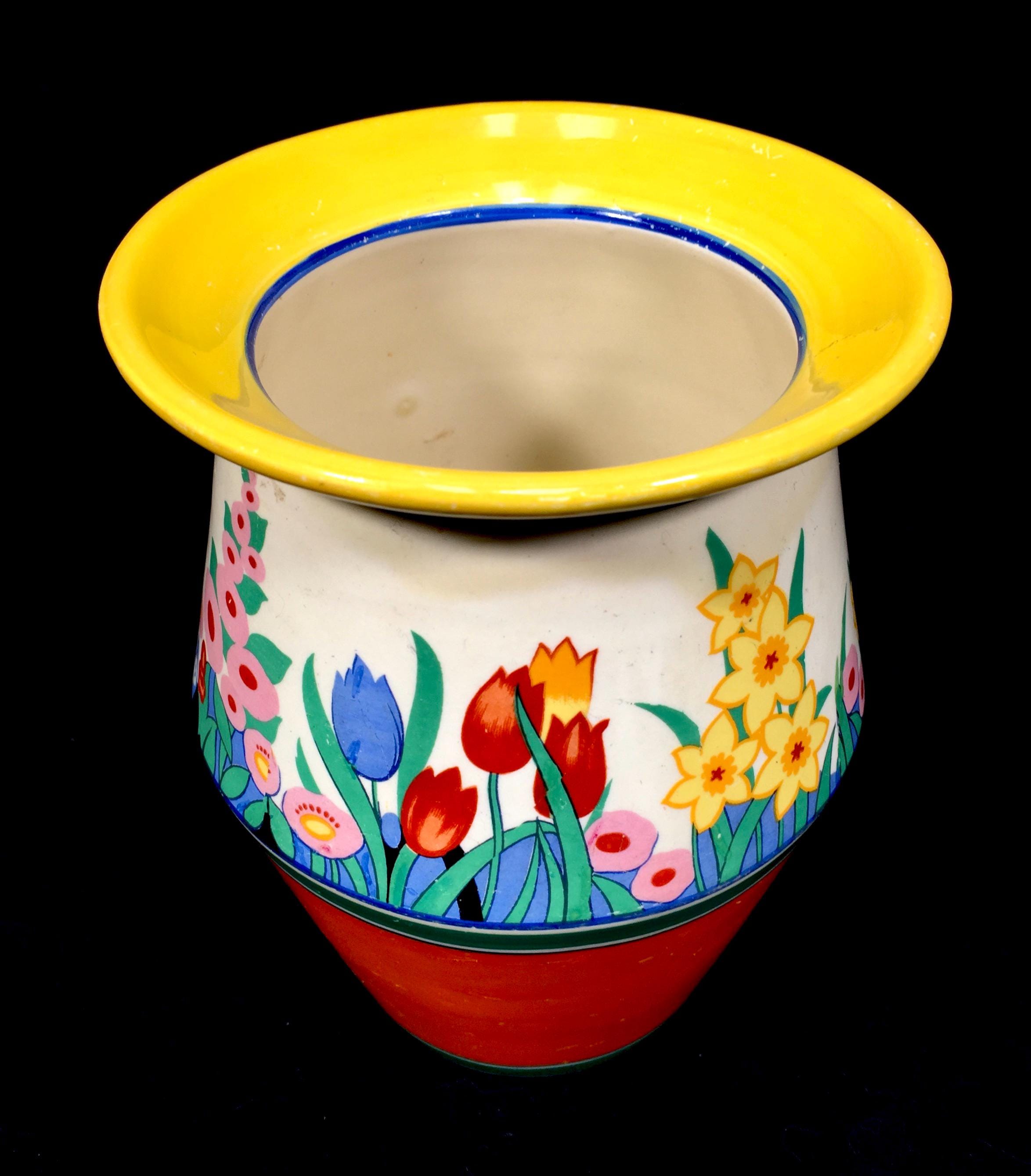 Clarice Cliff Chloris Pattern Printed Vase / Art Deco Pottery
