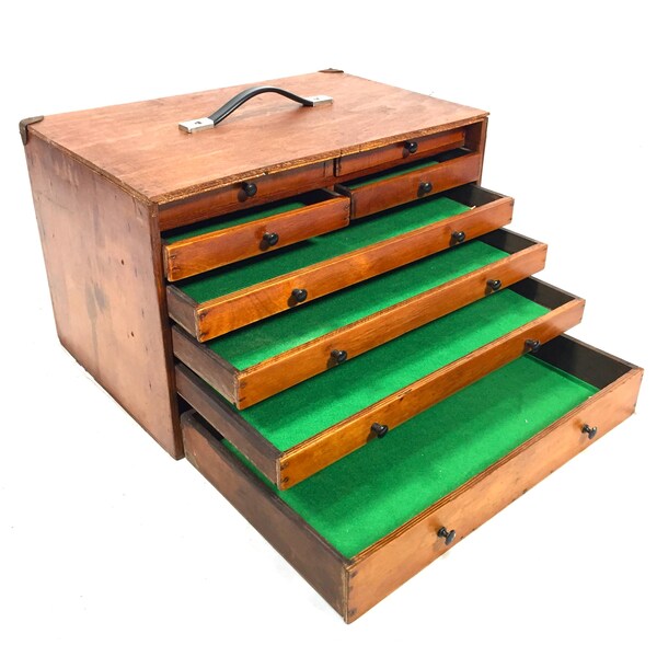 Antique Wooden Engineers Toolbox / Tool Box / Collectors Cabinet