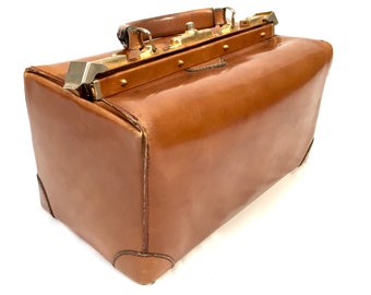 Médecins vintage français en cuir marron clair Micarl / Sac en forme de Gladstone / Années 1950