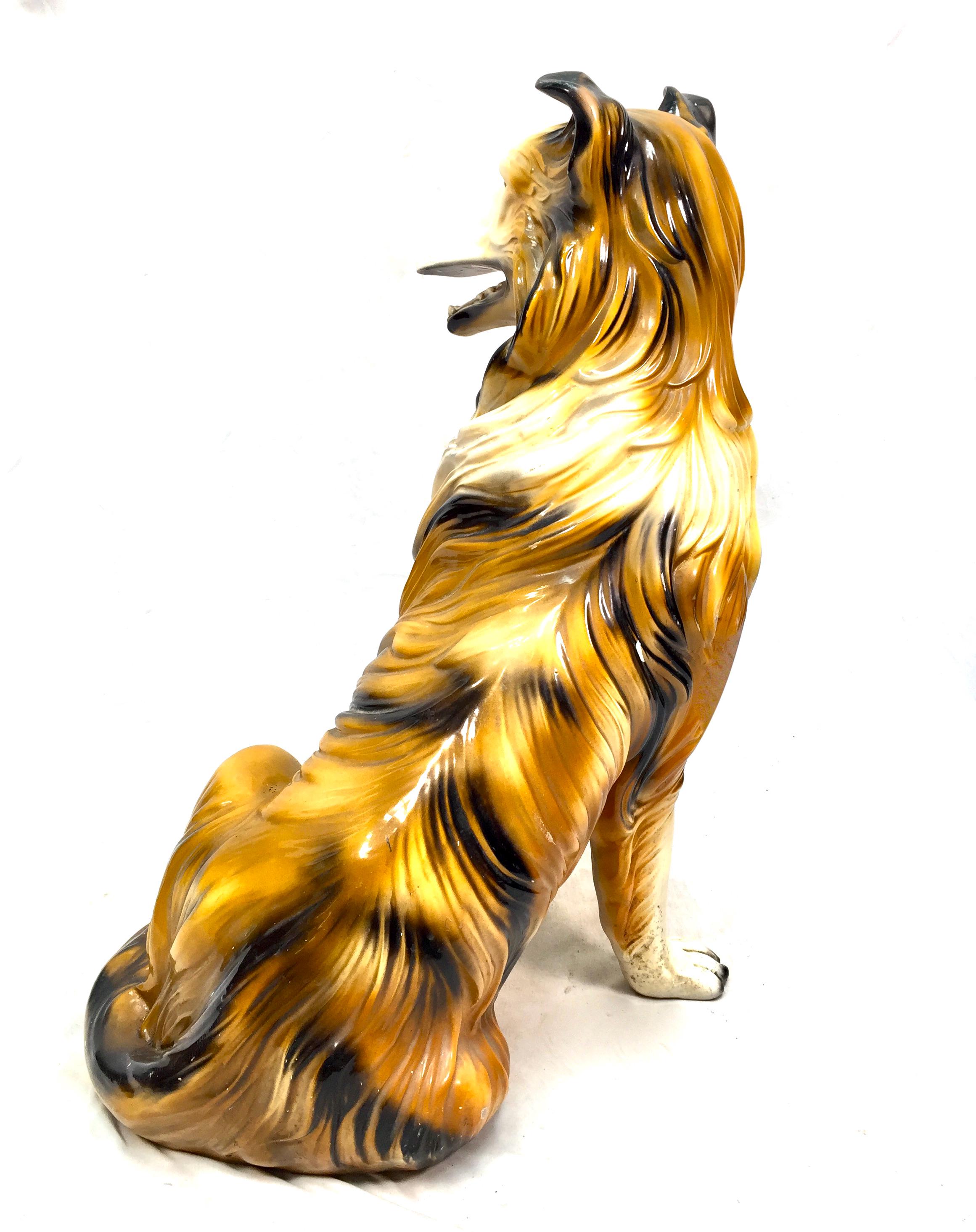Vintage 1980s Large Life Size Ceramic Collie Dog Statue / Floor