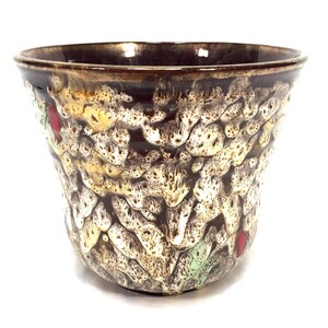 Vase/pot de fleurs vintage Carstens en faïence d'Allemagne de l'Ouest / Style rétro années 1970 / Brun crème