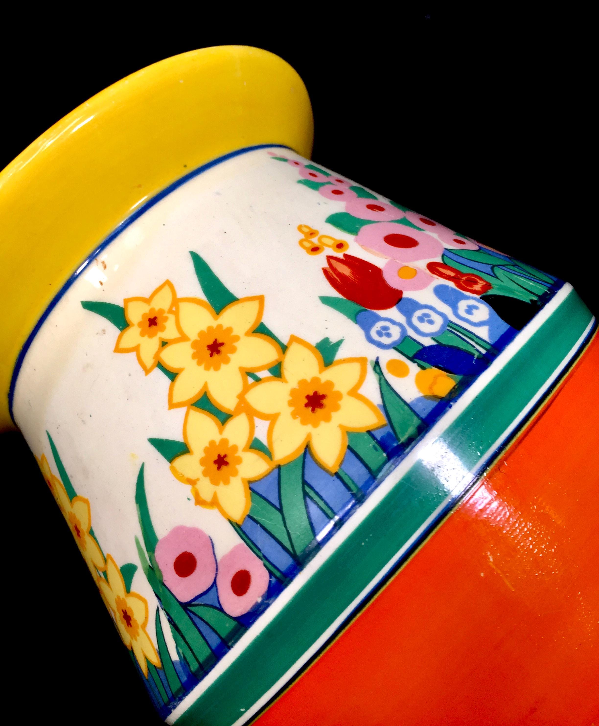 Clarice Cliff Chloris Pattern Printed Vase / Art Deco Pottery