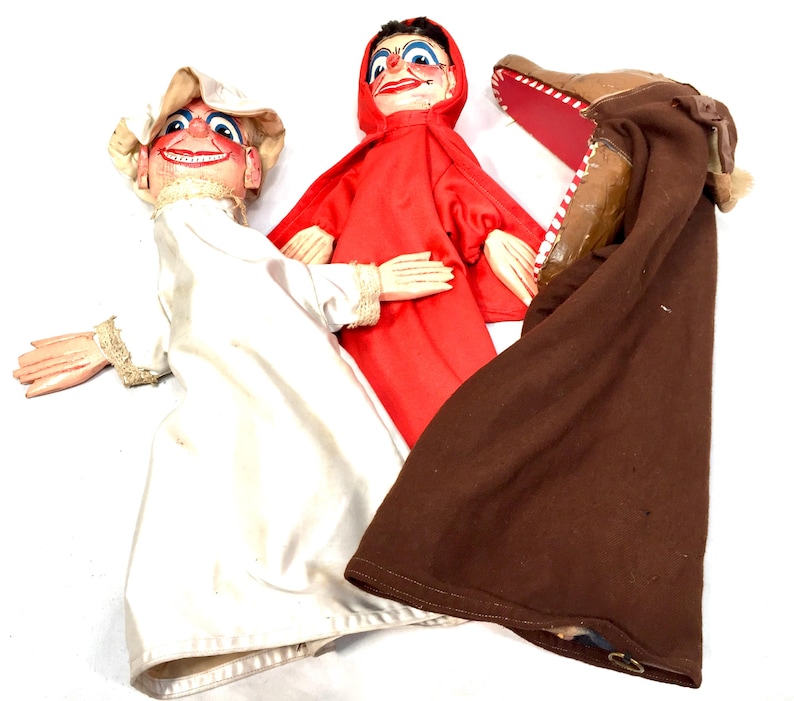Red Two Hand Puppet Antique Set of Little Red Riding Hood Character Hand Puppets by Joe ...