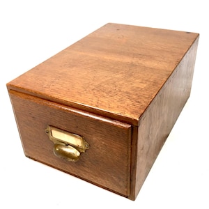 Archivador de escritorio de madera antigua de roble con cajón/gabinete para tarjetas