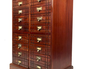 Antique Large Wooden Apothecary Drawer Unit / Storage Filing Cabinet Chest c1900