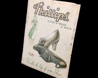 Publicidad antigua - Phillips Stick-A-Soles & Heels Showcard / Zapatería c.1950