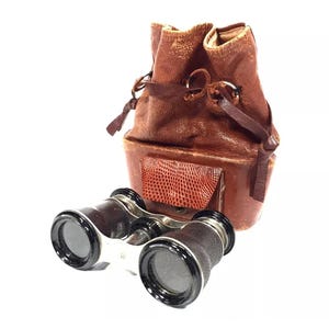 Antique 19th Century Opera Glasses In Rare Leather Bag / Case / Binoculars