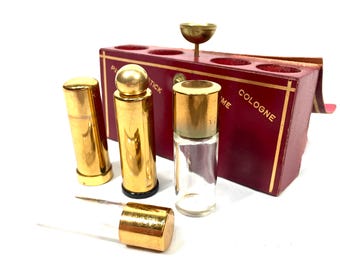 Vintage Ladies Travel Perfume Box & Original Bottles and Lipstick Holder c.1970