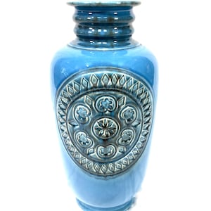 Vintage Large West German Pottery Jasba Vase / Blue Turquoise  / Retro 1970s