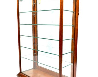 Antique Tabletop Oak Framed Wood Glazed Collectors Display / Shop Cabinet c1930