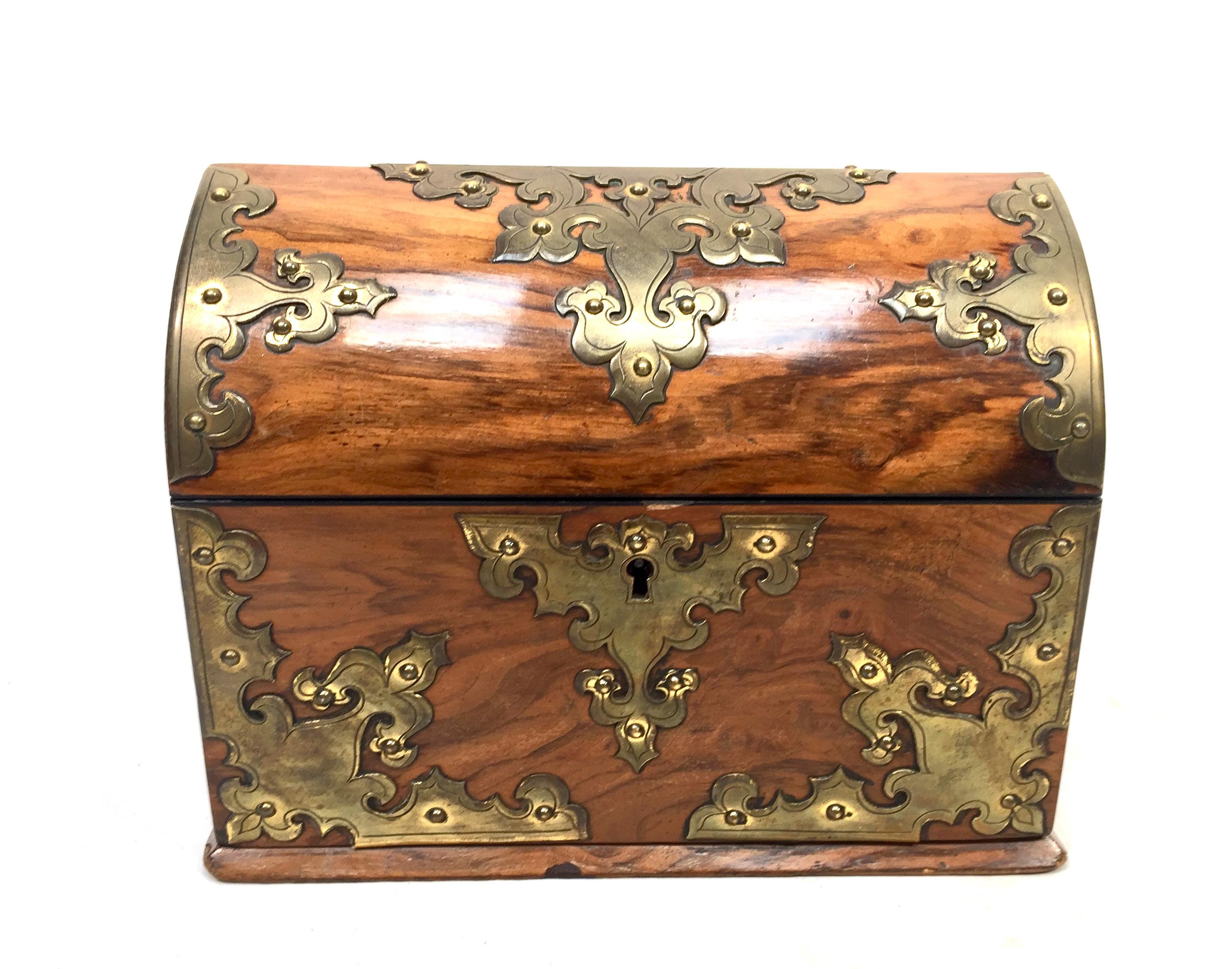 Antique Victorian Walnut & Brass Tabletop Stationery Box Cabinet