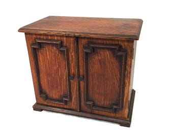 Antigo suporte de mesa de madeira de carvalho para cartas / caixa de papelaria / armário de armazenamento c.1920