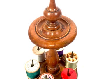 Antique Victorian Wood Sewing Bobbin Stand / Tabletop Cotton Spool Holder c.1890
