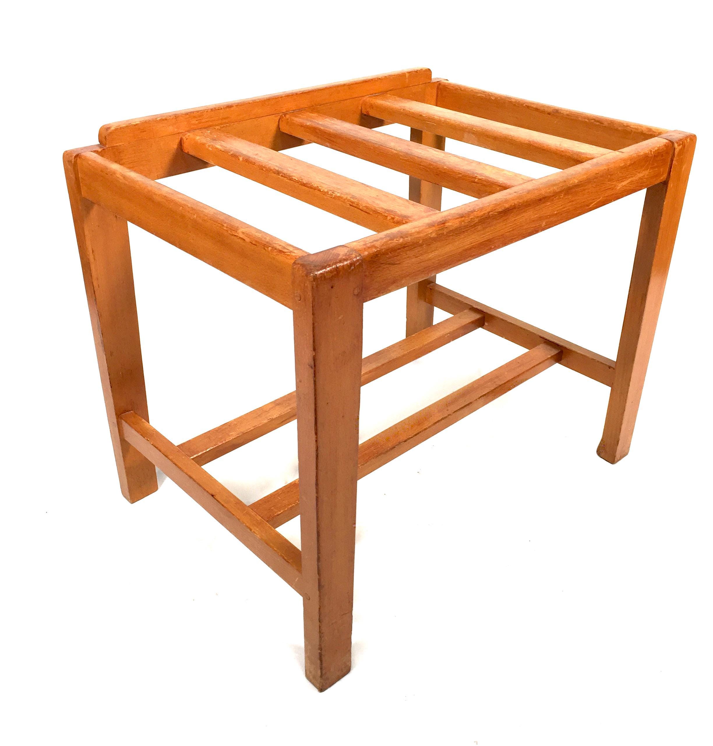 Vintage Wooden Original Hotel Used Luggage Rack Storage / Table