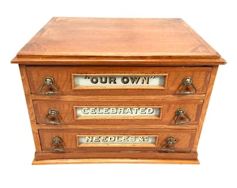 Antique Haberdashery Tabletop Shop Display Needle Box / Display Cabinet Drawers