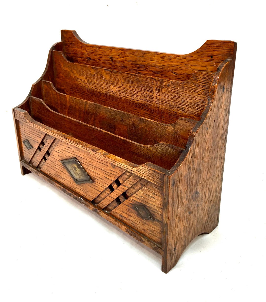 Desktop Letter Rack Antique Wooden Oak Desktop Letter Rack Stationery Holder Arts & Crafts ...
