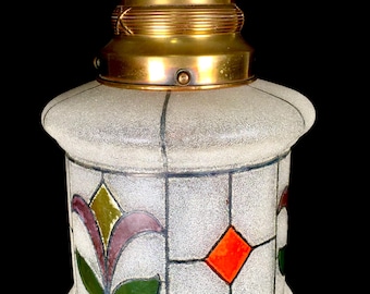 Antique Art Deco Glass Hall Lantern Ceiling Light / Textured Stained Glass c1920