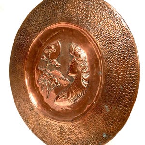 Antique Large Arts & Crafts Copper Decorative Wall Plaque / Charger / Plate