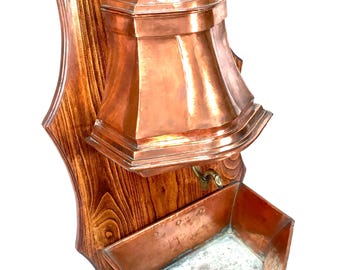 Antique French Copper Wall Fountain / Water Feature on Oak Display Board c1900