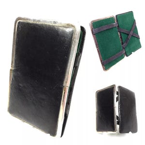 Antieke leren en zilveren portemonnee / Gentleman's Magic Card Case / Birmingham 1918