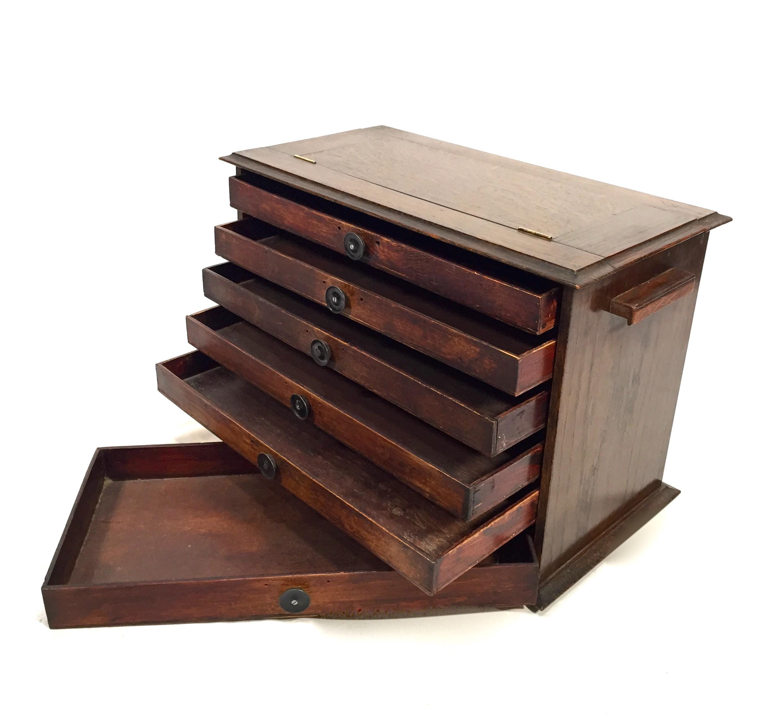 Antique Wooden Tabletop Collectors Cabinet / Chest of Drawers Shop Display Box