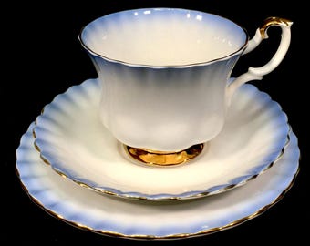 Vintage Royal Albert Rainbow Blue & White Bone China Tea Trio / Cup / Saucer