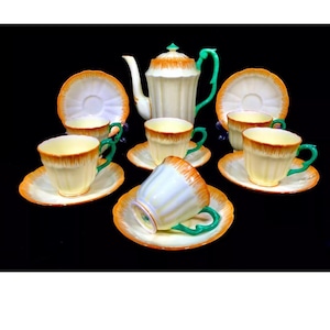 Antique Crown Staffordshire China Coffee Service Set for 6 People / Art Deco