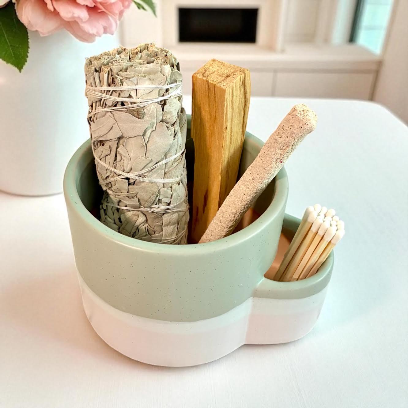 Handmade Ceramic Incense & Palo Santo Holder – Heat-Resistant Burner For Sticks, Sage & Cones, Milly White, Spiritual Meditation Altar Decor