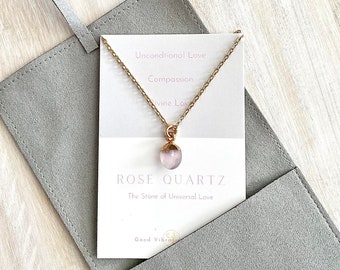 Rose Quartz Aura Necklace + Gift Pouch, Delicate Gemstone Necklace, Layering Necklace, Boho Delicate Minimalist Necklace, Gemstone Jewelry