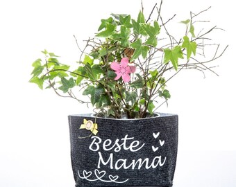 Personalisiert mit Namen Wunschtext Geschenk Filztüte Utensilo Geschenkverpackung Blumentopf Mama Anthrazit