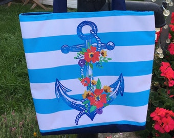 Sommertasche Shopper Damentasche Tasche Strandtasche Handtasche Maritim Anker blau