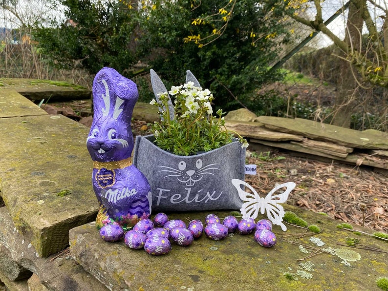 Osterkörbchen Osterkorb Personalisiert mit Namen Osterhase Filz grau Hase Körbchen Geschenkkörbchen Grau