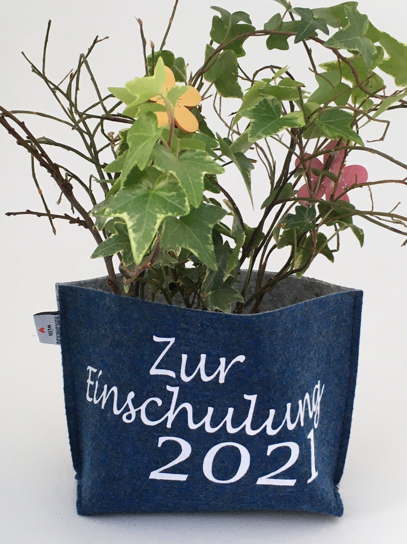 Personalisiert mit Namen Wunschtext Geschenk Filztüte Utensilo Geschenkverpackung Blumentopf Mama blau Bild 5