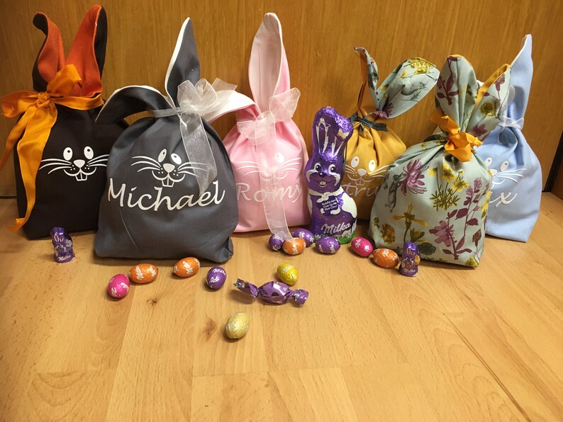 Personalisiert mit Namen Wunschtext Frohe Ostern Osterbeutel Stoffbeutel Hase Geschenkbeutel Geschenk zu Ostern Bild 8