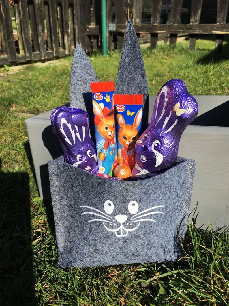 Osterkörbchen Osterkorb Personalisiert mit Namen Osterhase Filz grau Hase Körbchen Geschenkkörbchen Bild 6