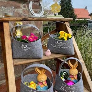 Osterkörbchen mit Henkel Osterkorb Personalisiert mit Namen Osterhase Filz grau Hase Körbchen Geschenkkörbchen Bild 6