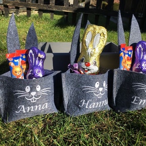 Osterkörbchen Osterkorb Personalisiert mit Namen Osterhase Filz grau Hase Körbchen Geschenkkörbchen Bild 2