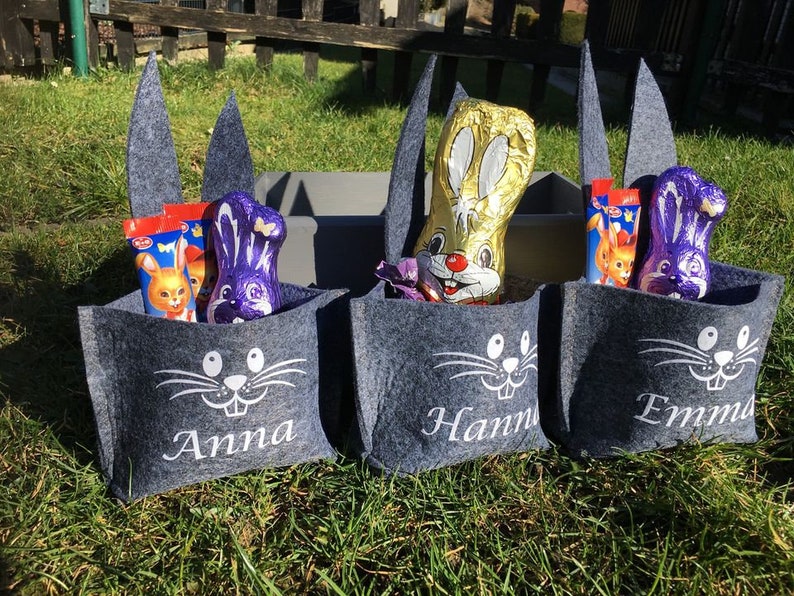 Osterkörbchen Osterkorb Personalisiert mit Namen Osterhase Filz grau Hase Körbchen Geschenkkörbchen Bild 2