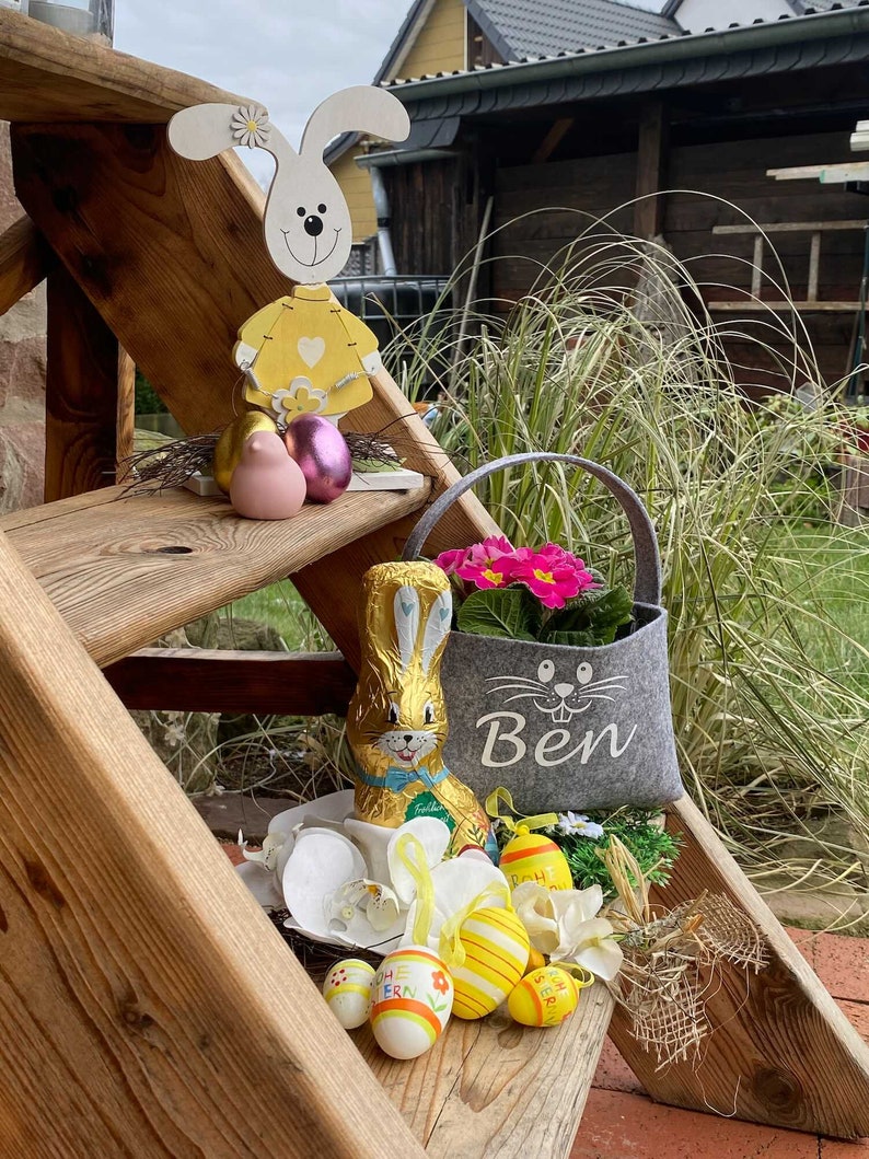 Osterkörbchen mit Henkel Osterkorb Personalisiert mit Namen Osterhase Filz grau Hase Körbchen Geschenkkörbchen Bild 2