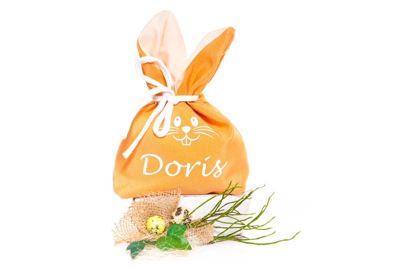 Personalisiert mit Namen Wunschtext Frohe Ostern Osterbeutel Stoffbeutel Hase Geschenkbeutel Geschenk zu Ostern Bild 3