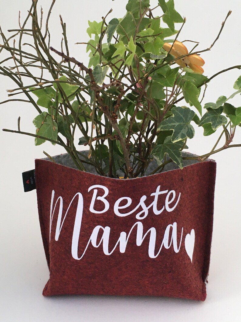 Personalisiert mit Namen Wunschtext Geschenk Filztüte Utensilo Geschenkverpackung Blumentopf Mama Bild 1